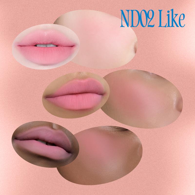 [Like Cherry] fwee Lip&Cheek Blurry Pudding Pot | Makeup Blush and Blurred Matte Lips | Pudding Texture, Airbrushed Finish | 2 colors (Like+Cherry) + Lip brush makeup set