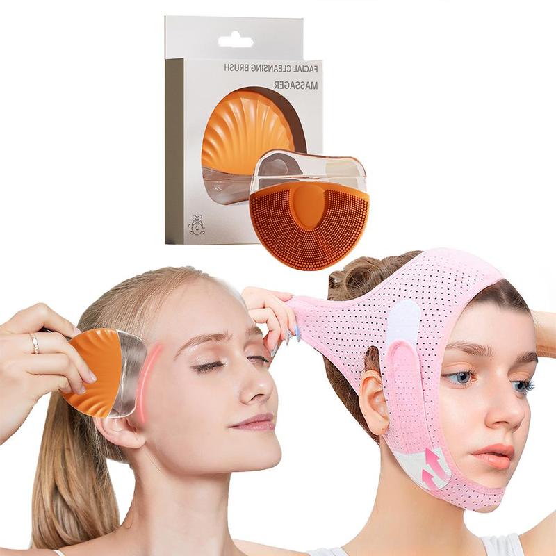 Silicone Facial Care Tool Set, 2 Counts set Facial Lifting Belt & Face Massage Scraping Board, Multi-functional Facial Care Tool for Women