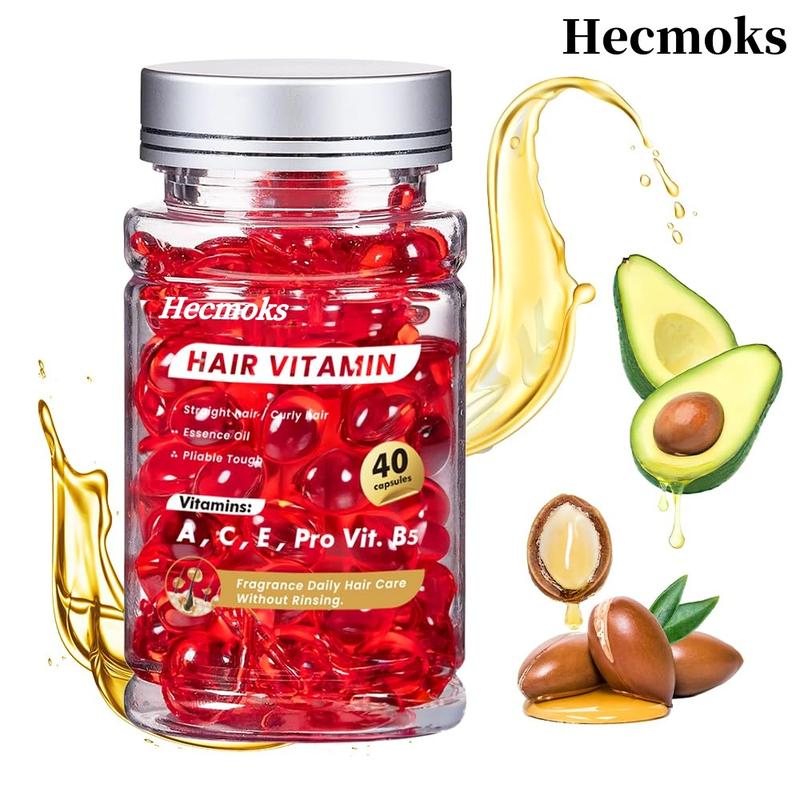 Hecmoks 40 Capsules Hair Oil With Argan Avocado & Moroccan Oil - Hair Vitamins A C E Pro B5 - Hair Serum for Frizzy and Damaged Hair ， Leave In Conditioner ，Conditioner for Women & Men ， Haircare Shampoo Comfort Cleansing