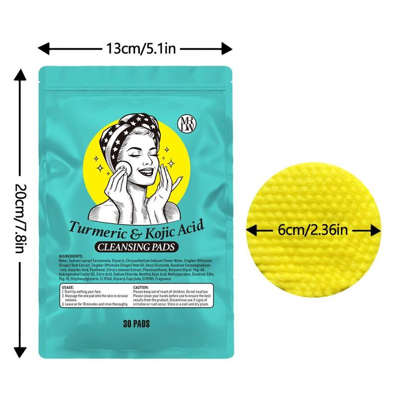 Turmeric Kojic Acid Cleansing Pad, 30pcs set Gentle Exfoliating Face Pads, Facial Skin Care Kit Suitable for Body Bathing, Face Cleaning Supplies