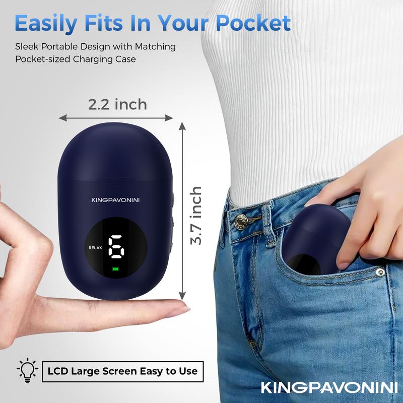 KingPavonini Wireless TENS Unit,Portable Rechargable TENS EMS Machine,LED Screen & Remote, Dual Channel 6 Modes 16 Intensity Massager, Charging Case (4 Pads)