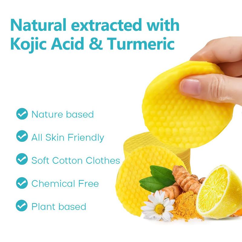 Turmeric Kojic Acid Cleansing Pad, 30pcs set Gentle Exfoliating Face Pads, Facial Skin Care Kit Suitable for Body Bathing, Face Cleaning Supplies