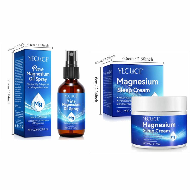 Magnesium Oil Sleep Cream & Spray Set, Moisturizing and Relaxing Body Care, Body Care Kit for Improving Sleep & Reducing Stress