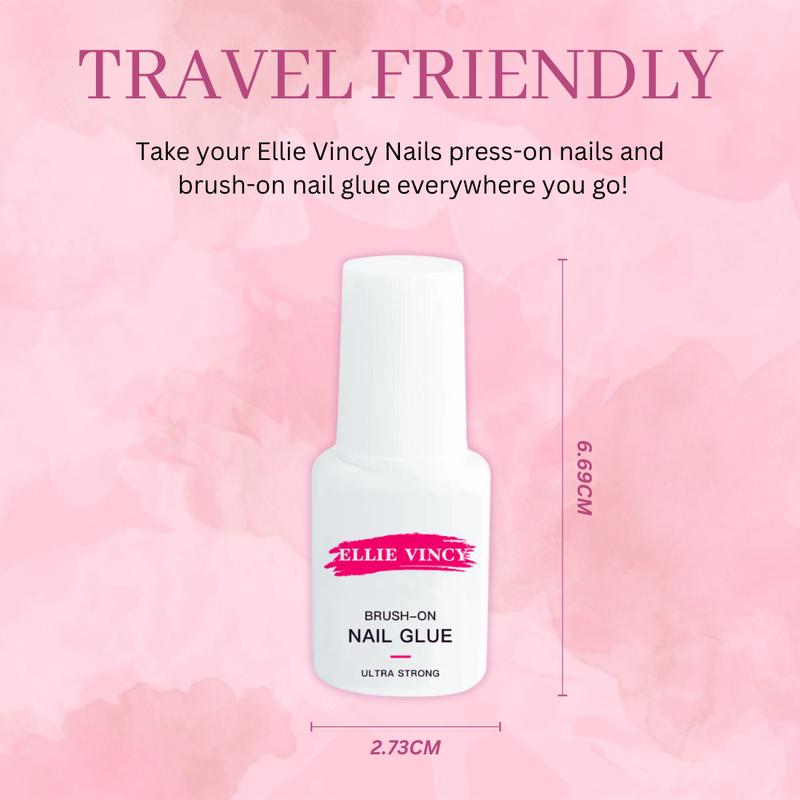 Ellie Vincy Brush-On Nail Glue | Long-Lasting, Mess-Free Brush Tip Applicator | Travel-Friendly, Vegan | 7g   0.24, Nail Art, Manicure, Cosmeti