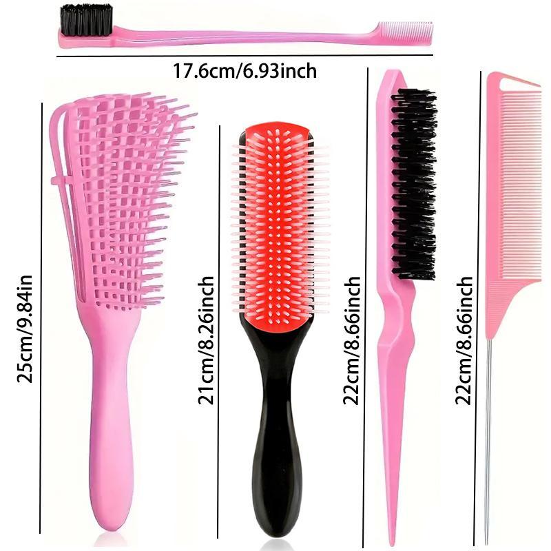 Summer Hairdressing Tools, 5 Counts Detoxification Brush Set with Cushion, Nylon Bristle Shampoo Brush, Dualedge Styling Comb, Detachable and Convenient Combs, Hair Style Hair Products, Hair Accessories, Christmas Gift