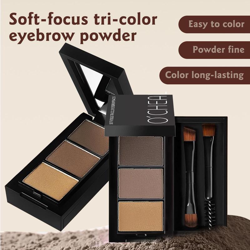 3 Color Eyebrow Powder with Brush, 1 Box Professional Waterproof Eyeshadow Palette, Long Lasting Eye Makeup Palette, Eye Makeup Tool for Women