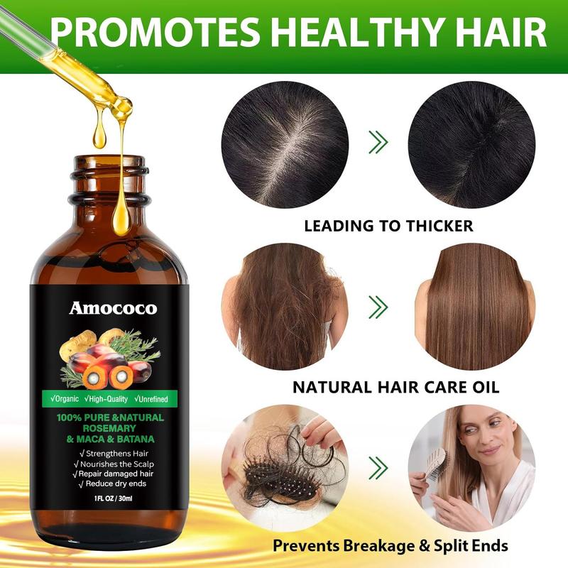 Amococo Rosemary & Batana Oil -Blended with Jojoba & Argan Oil-100% Organic Essential Oil forHair Haircare Daily Repairing Restore Moisture Vitamins