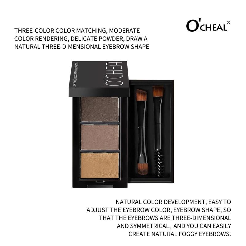 3 Color Eyebrow Powder with Brush, 1 Box Professional Waterproof Eyeshadow Palette, Long Lasting Eye Makeup Palette, Eye Makeup Tool for Women