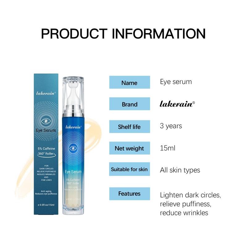 5% Caffeine Eye Serum with 360° Eye Massage Roller Eye Serum for Dark Circles & Relieve Puffiness, Reduce Wrinkles and Fine Lines, Eye Bags, Tighten Lifting Brightening Under Eye Cream-0.5 OZ