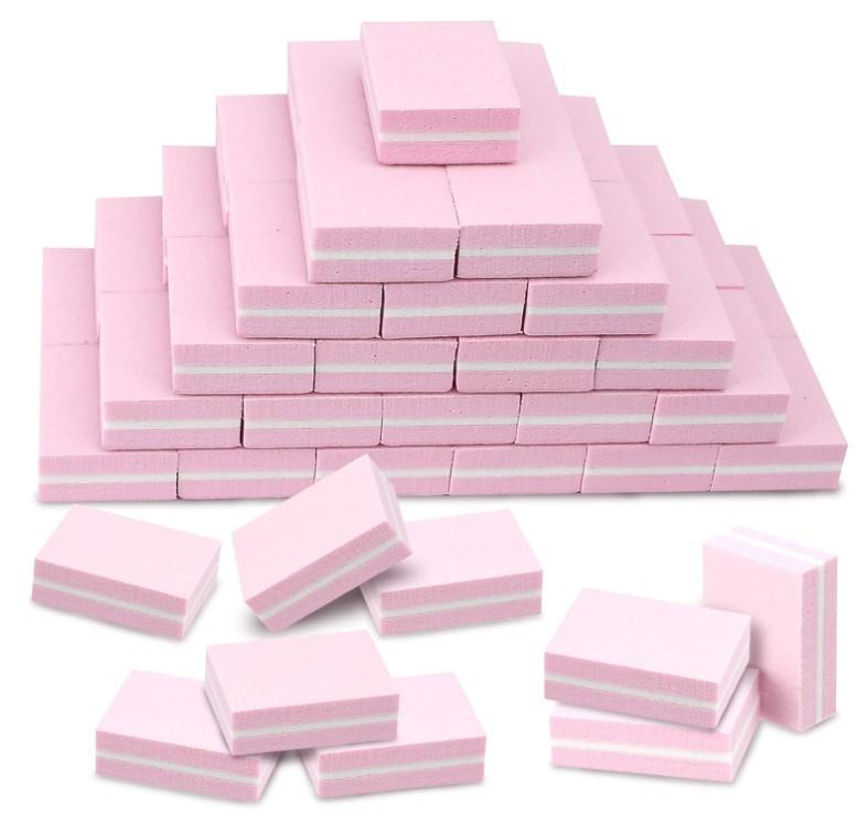 Mini Nail Buffer Blocks, 100 180 Grit Sponge Buffing Sanding Block File Manicure Tools Bulk 50Pcs (Pink) Acrylic Gel