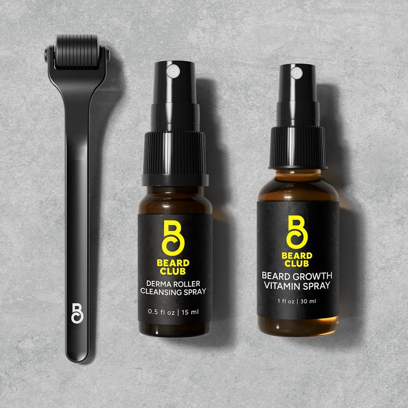 Premium Derma Roller Refresh Beard Growth Kit - Premium Derma Roller with Weighted Handle & Replacement Head, Derma Roller Cleansing Spray and Beard Growth Vitamin Spray