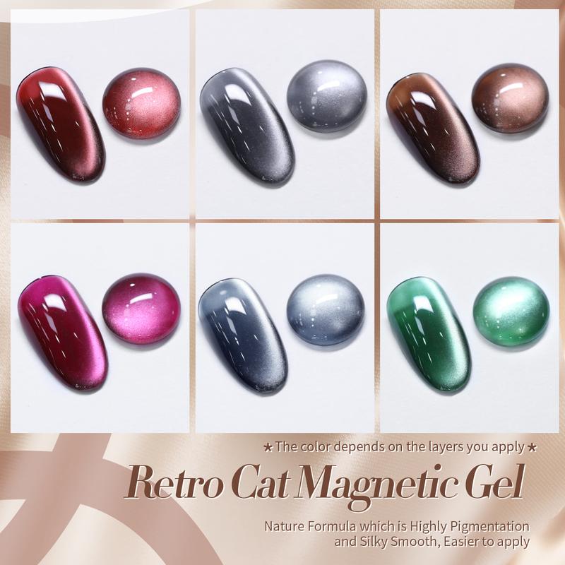 BORN PRETTY Cat Magnetic Eye Gel Nail Polish Fall Winter Retro Cat Magnetic Gel Pink Brown Blue Gray Green Magnetic Soak Off Nail Art Salon Manicure Home Christmas Gift 6PCS Nail Care