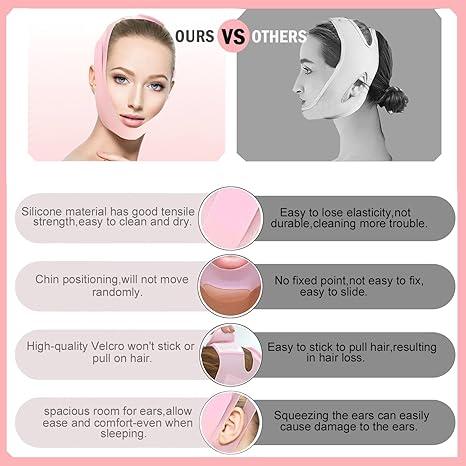 Soft Silicone Chin Strap for，V-Line Mask Chin Up Mask V Shaped Face Mask Chin strap for sleeping, Jaw Exerciser，chin wrap,Pink