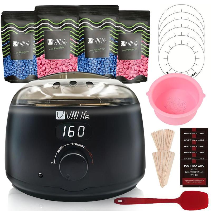 Professional Digital Display Hair Removal Machine with 4 Packs Wax Beads, 5 Packs Cleaning Oil, 1 Count Silicone Bowl, 20pcs Stick, Home Use