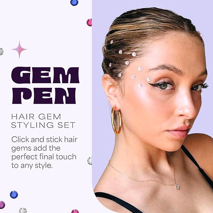 Hair Gems Pen Applicator - Includes Hair Styling Tool with 240 Multicolored Adhesive Gem Stickers Hair Jewels - Stylish Hair Accessories for School, Halloween, Festivals, Wedding, Parties & More