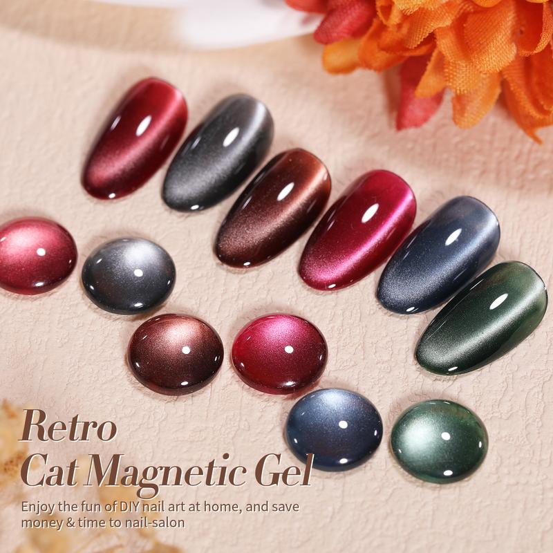 BORN PRETTY Cat Magnetic Eye Gel Nail Polish Fall Winter Retro Cat Magnetic Gel Pink Brown Blue Gray Green Magnetic Soak Off Nail Art Salon Manicure Home Christmas Gift 6PCS Nail Care