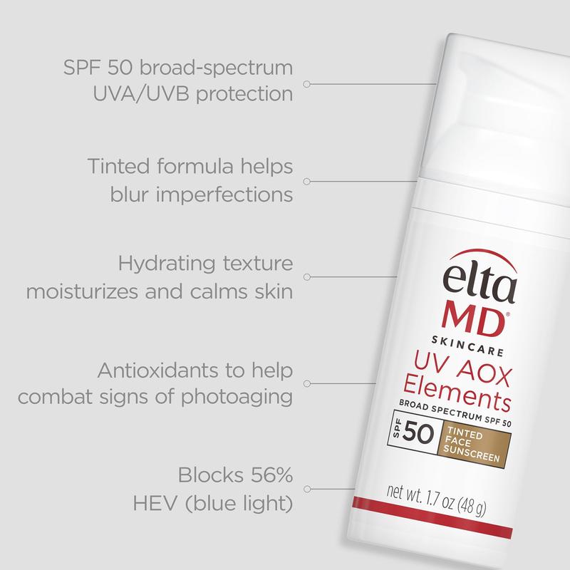 EltaMD UV AOX Elements Tinted Mineral Face Sunscreen, SPF 50, Tinted Sunscreen for Face with Antioxidants, 1.7 oz Pump