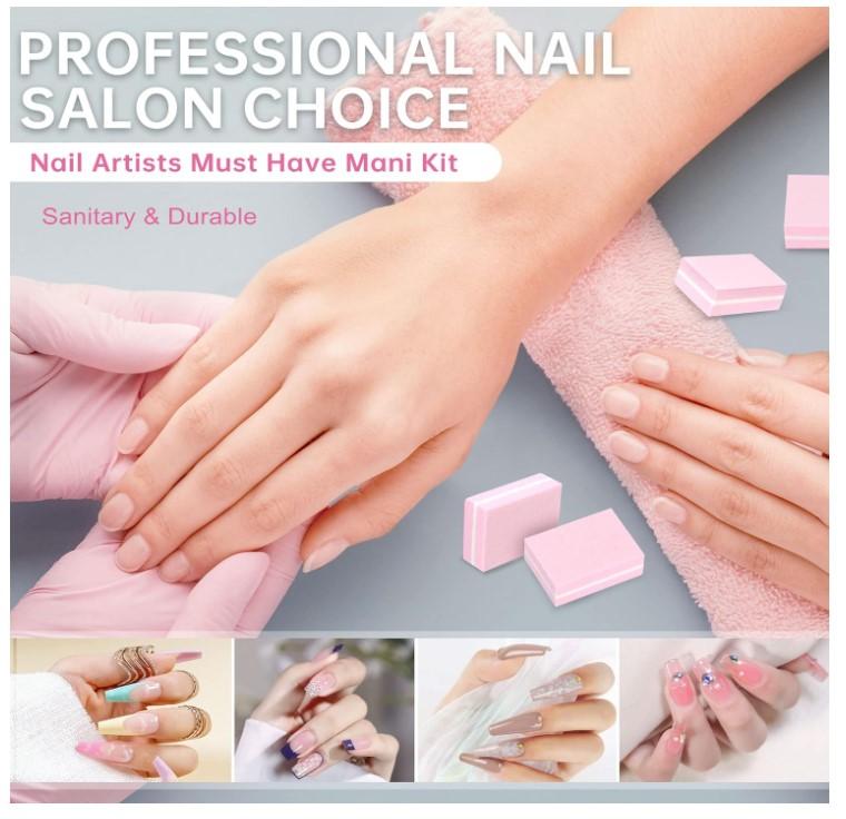 Mini Nail Buffer Blocks, 100 180 Grit Sponge Buffing Sanding Block File Manicure Tools Bulk 50Pcs (Pink) Acrylic Gel