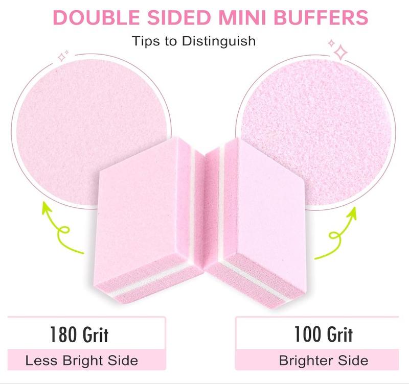 Mini Nail Buffer Blocks, 100 180 Grit Sponge Buffing Sanding Block File Manicure Tools Bulk 50Pcs (Pink) Acrylic Gel