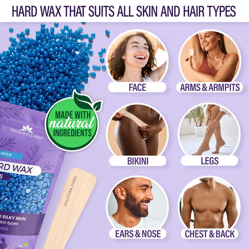 Super Saver Wax Kit by Tress Wellness | Full Body Self Wax Hair Removal | Brazilian & Bikini Waxing | Gentle Wax for Sensitive Skin | Smooth Finish