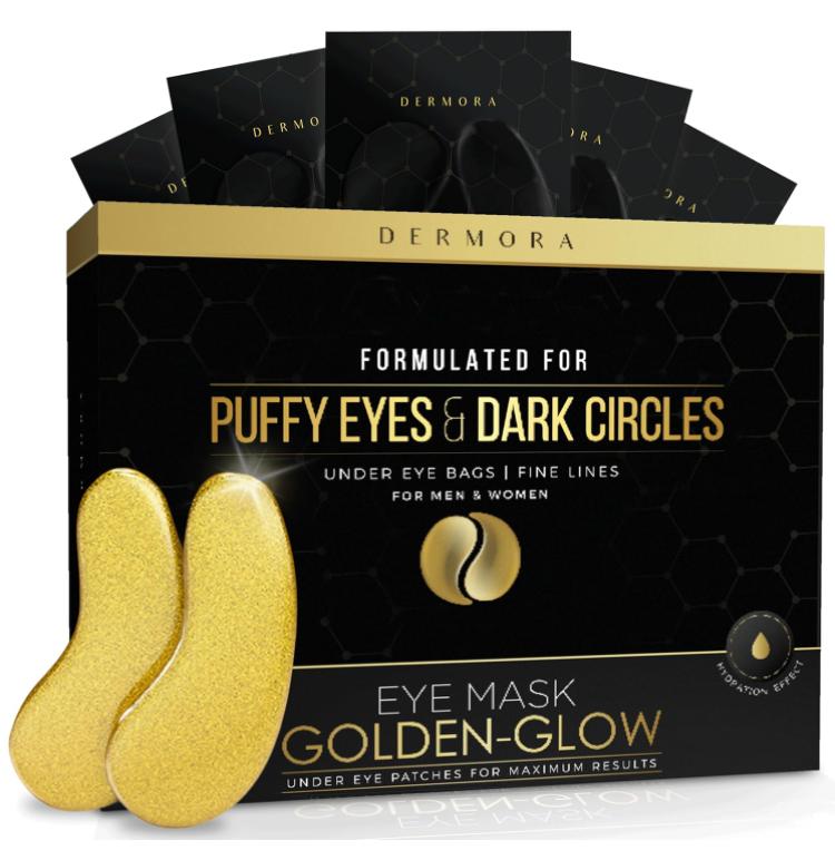 DERMORA Golden Glow Under Eye Patches (15 Pairs Eye Gels) - Rejuvenating Treatment for Dark Circles, Puffy Eyes, Refreshing, Revitalizing, Travel, Wrinkles