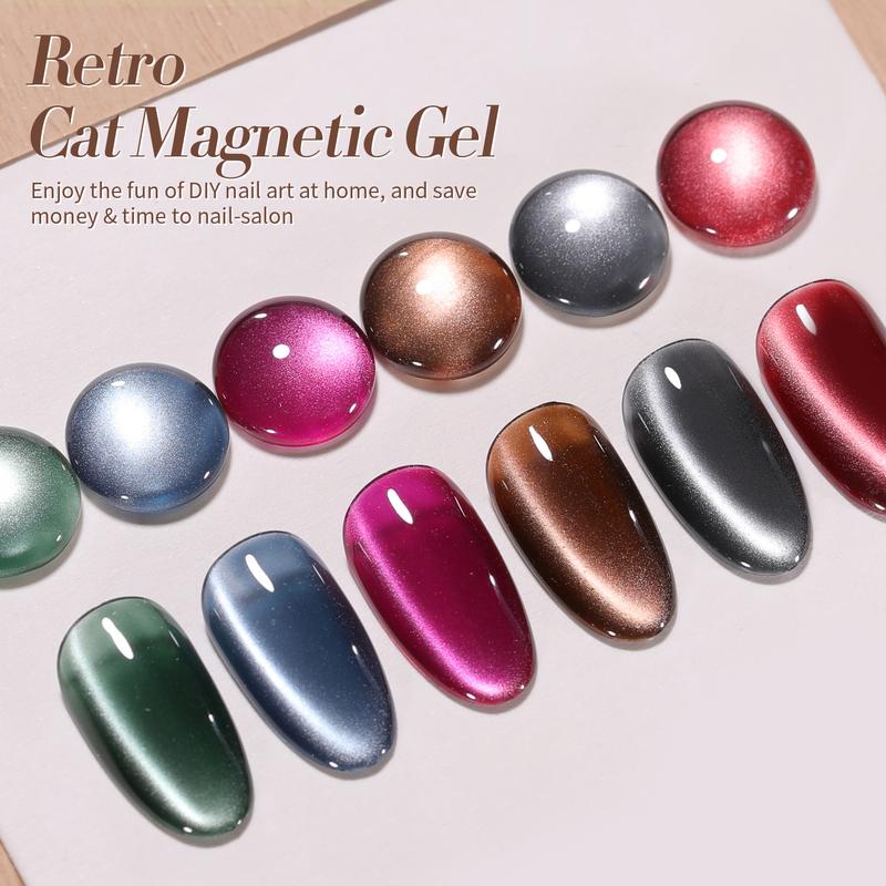 BORN PRETTY Cat Magnetic Eye Gel Nail Polish Fall Winter Retro Cat Magnetic Gel Pink Brown Blue Gray Green Magnetic Soak Off Nail Art Salon Manicure Home Christmas Gift 6PCS Nail Care