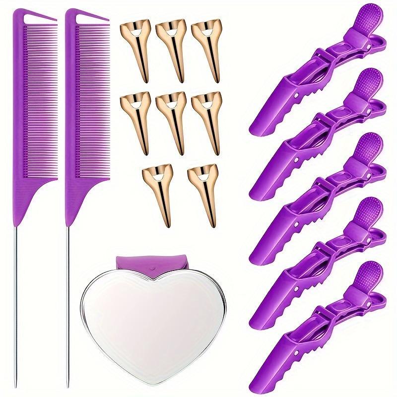 Heatless Hair Styling Tool Set, 16pcs set Including 8 Counts Pointed Hair Ring & 2 Counts Pointed Tail Comb & 5 Counts Hair Clips & 1 Wristband Clip Holder for Women & Girls