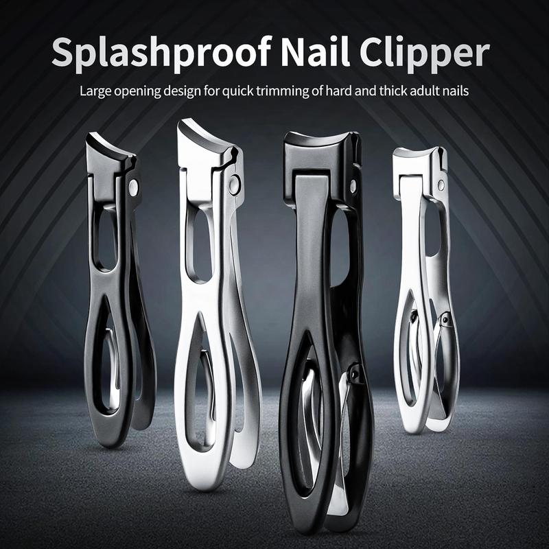 Stainless Steel Nail Clipper Set, 3 Counts set Anti Splash Nail Trimmer & Nano Glass Nail File, Professional Manicure & Pedicure Tool for Home & Salon Use