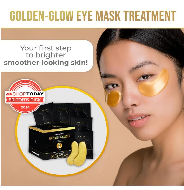 DERMORA Golden Glow Under Eye Patches (15 Pairs Eye Gels) - Rejuvenating Treatment for Dark Circles, Puffy Eyes, Refreshing, Revitalizing, Travel, Wrinkles