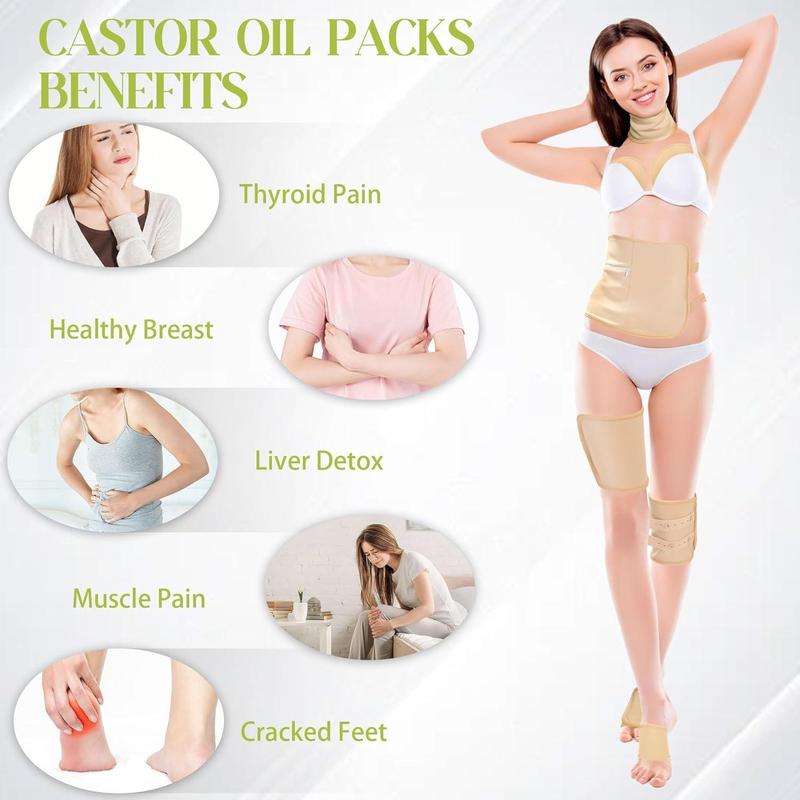 Reusable Castor Oil Pack Wraps, 8 Counts set Organic Castor Oil Packs With Adjustable Elastic Strap, Soft Oil Packs For Neck, Waist, Chest, Arm, Legs, Body Care Auxiliary Tools For Women