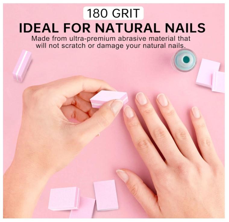 Mini Nail Buffer Blocks, 100 180 Grit Sponge Buffing Sanding Block File Manicure Tools Bulk 50Pcs (Pink) Acrylic Gel