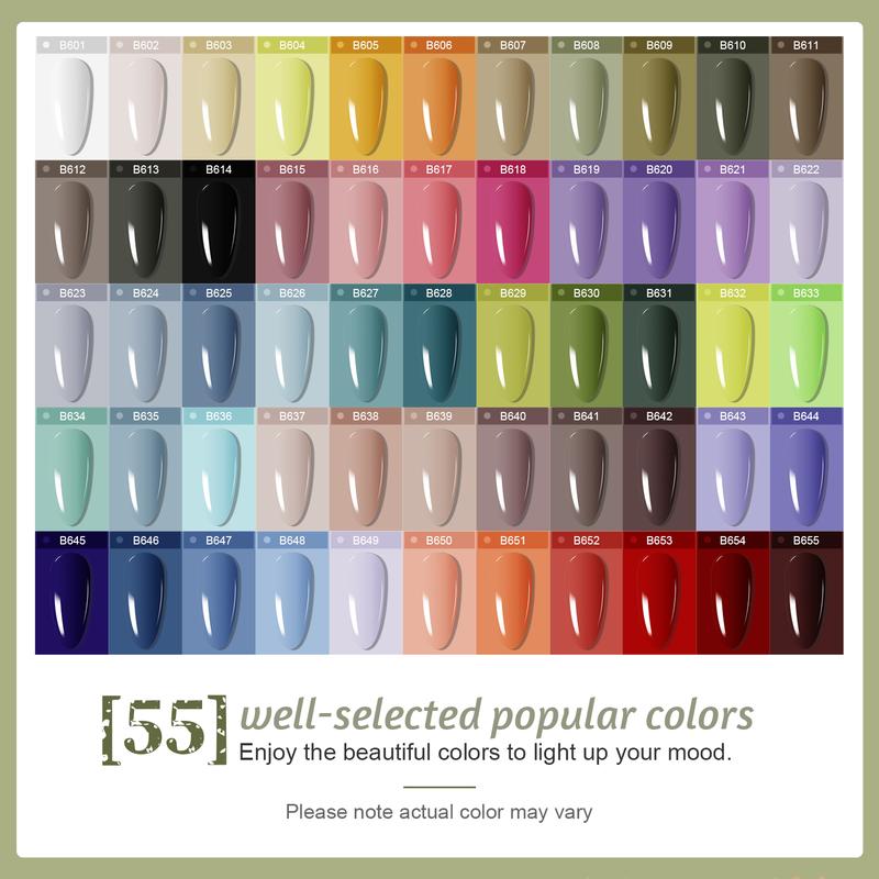 JODSONE 60 PCS Gel Nail Polish Kit with U V Light 55 Colors No Wipe Beautiful Colors Nail Gel Polish Base Top Coat Manicure Gifts for Salon and at Home