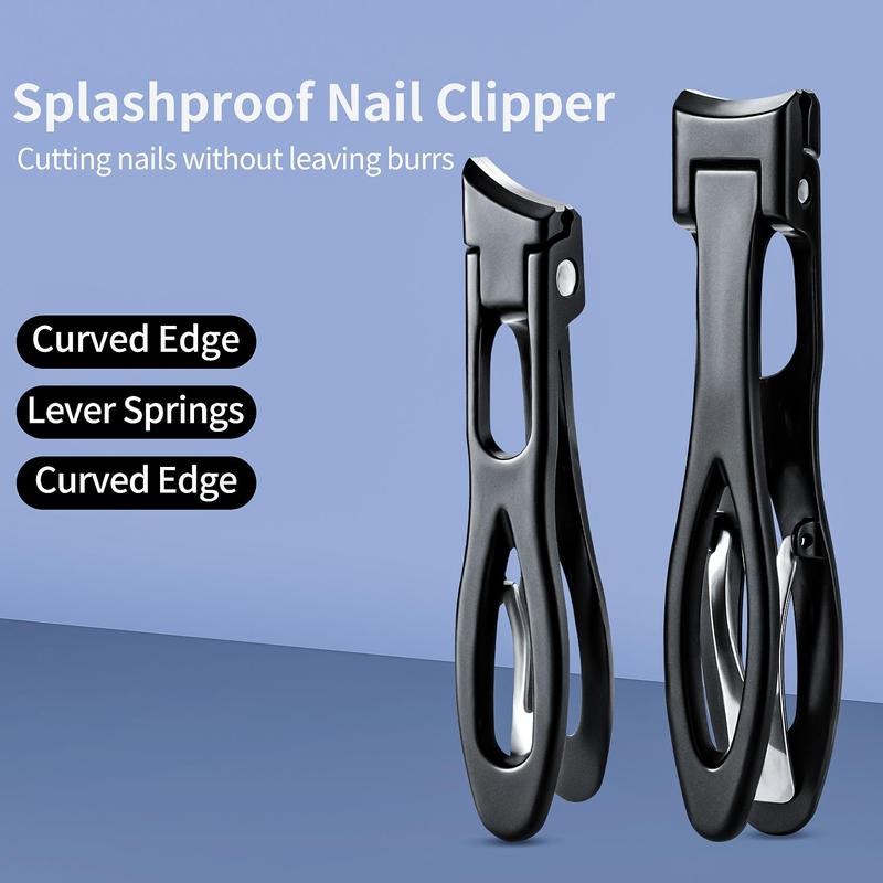 Stainless Steel Nail Clipper Set, 3 Counts set Anti Splash Nail Trimmer & Nano Glass Nail File, Professional Manicure & Pedicure Tool for Home & Salon Use