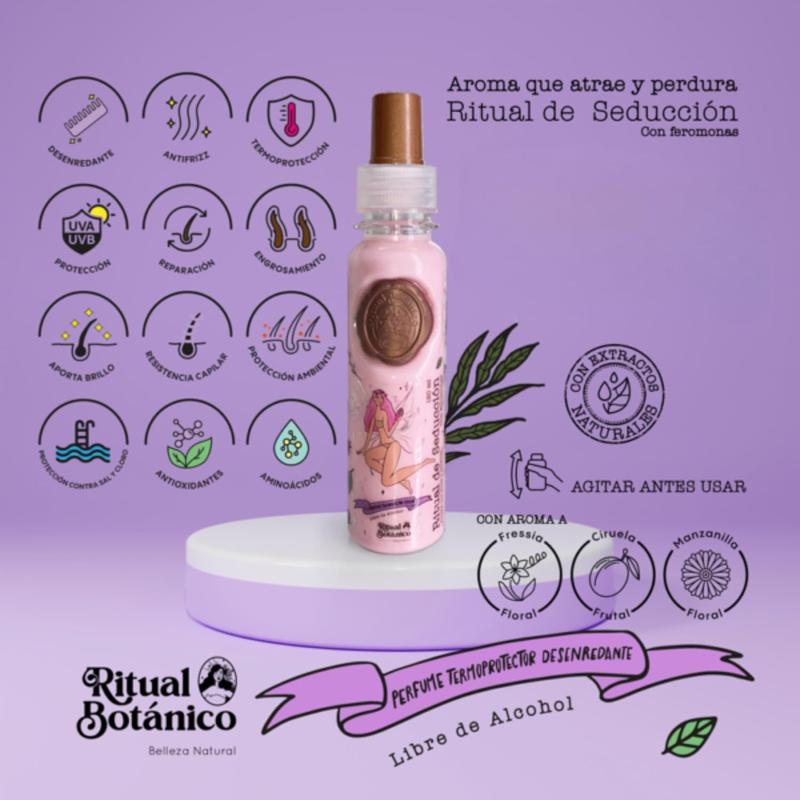 RITUAL BOTANICO Termoprotector Con Feromonas 120ML Organico | Desenredante Anti-Frizz con Brillo Haircare Blend Scent Comfort Floral Rice Smooth Uv