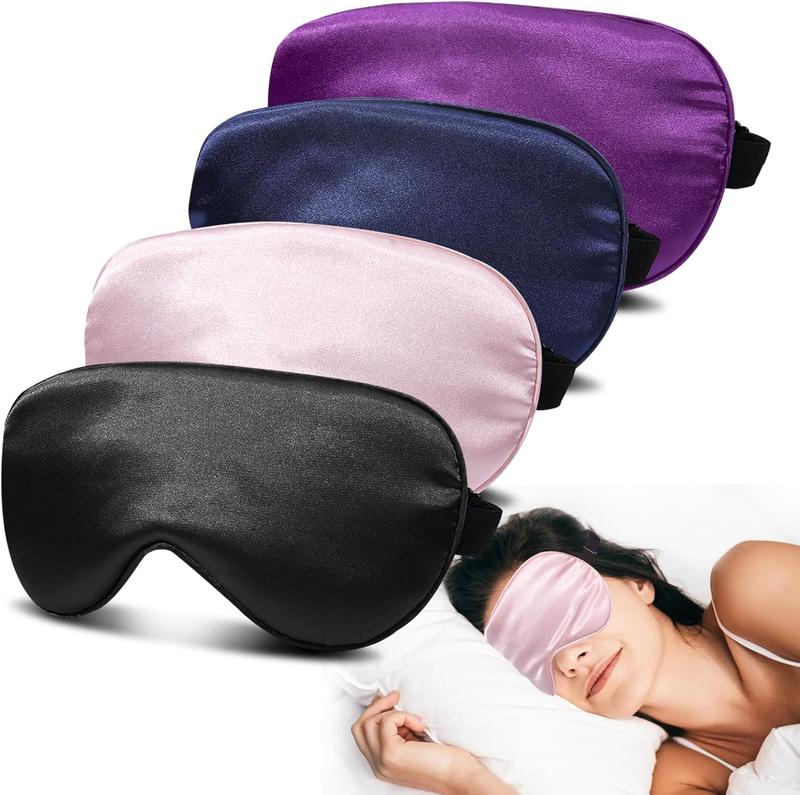 Silk Sleep Mask Eye  for Sleep, 4 Pack Super Soft Sleep Mask for Women Men,  Blackout, Zero Eye , Blindfold with Adjustable Strap, Travel Eye Covers (Black&Pink&Blue&Purple)