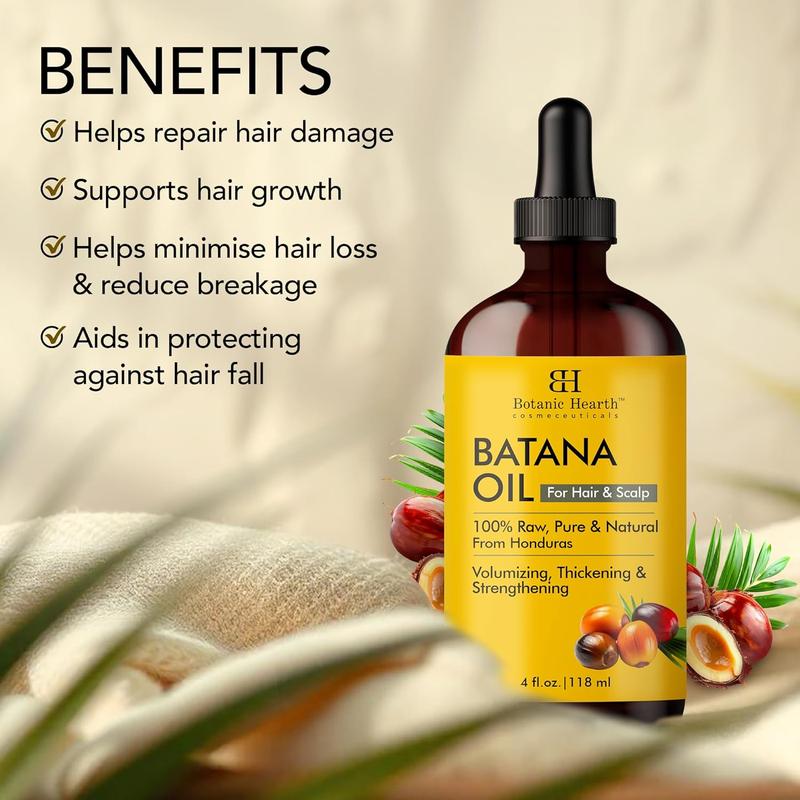 Botanic Hearth Raw Batana Oil for Hair Growth | 100% Pure & Unrefined Oil from Honduras | For Thicker, Stronger Hair - 4 FL OZ