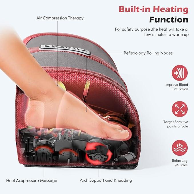 Foot Massager with Heat, Shiatsu Heated Electric Kneading Foot Massager Machine for Plantar Fasciitis, Built-in Infrared Heat Function and Power Cord