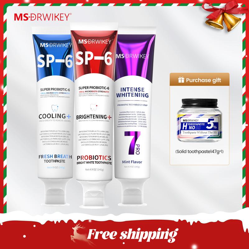 MSDRWIKEY 4-Piece Toothpaste Christmas Gift Box: 7Pro Sparkling Fresh, SP-6 Premium Whitening, Fresh Mint Toothpaste + Free Classic solid toothpaste