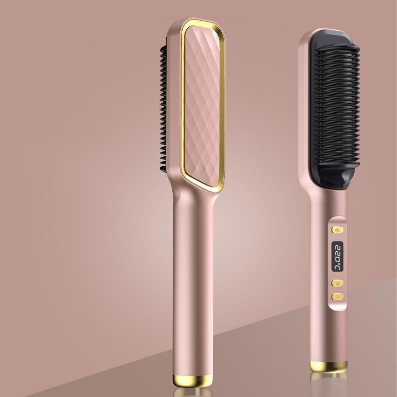 Electric Hair Straightener Brush, 1 Set LCD Display Negative Ion Hair Straightener Brush, Multifunctional Comfortable Hair Straightener Comb, Home Hair Styling Tool, Christmas Gift