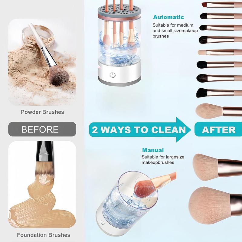 Makeup Brush Cleaner, Electric Quick Cleaning Makeup Brush Machine Suitable for Most Makeup Brush Sizes, 7000 Rpm Electric Automatic Brush Spinner with Makeup Brush, Cleaner Mat, Makeup Tools, Cosmetics, Christmas Gift