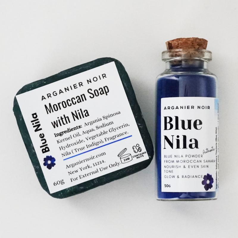 Blue Nila Set| Moroccan Nila Powder + Nila Soap Add Rose Water  Kessa Glove  Nila Scrub