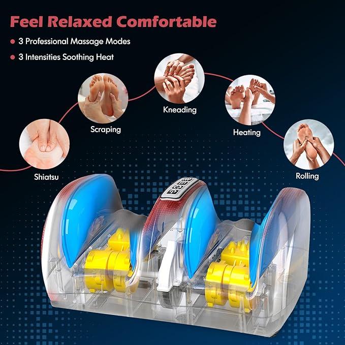 Foot Massager with Heat, Shiatsu Heated Electric Kneading Foot Massager Machine for Plantar Fasciitis, Built-in Infrared Heat Function and Power Cord