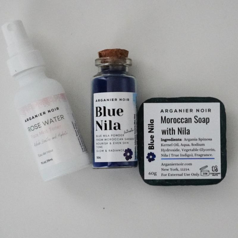 Blue Nila Set| Moroccan Nila Powder + Nila Soap Add Rose Water  Kessa Glove  Nila Scrub