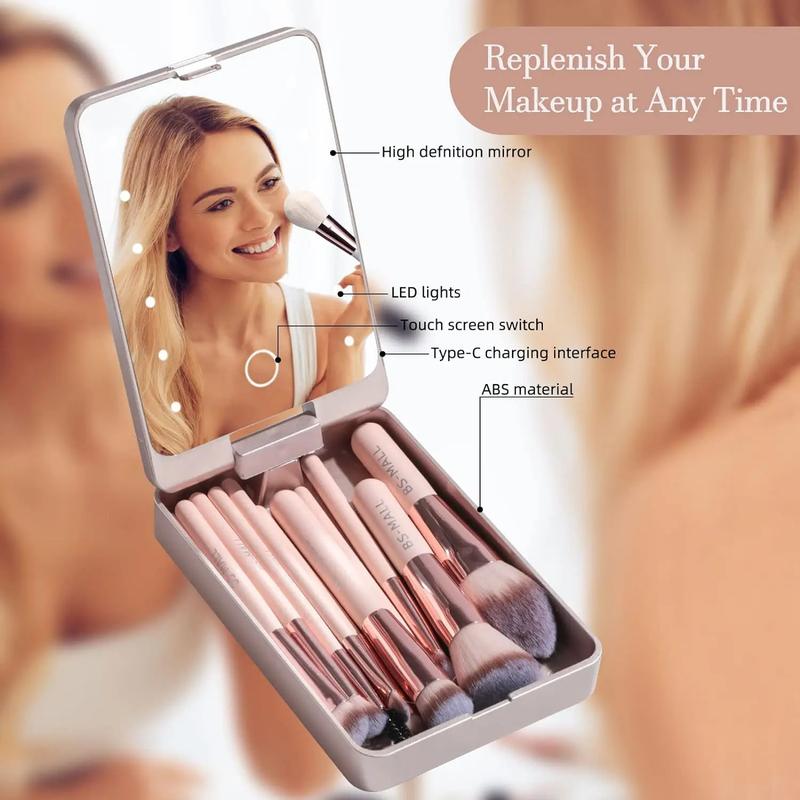 BS-MALL All in One Makeup LED Mirror Case Makeup Brushes Set 7PCS Non Latex Makeup Sponge Set