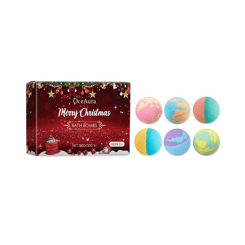 Christmas Themed Bath Ball, 6 Counts box Moisturizing Bath Bomb, Long Lasting Fragrance Bath Ball, Bath & Body Care Product for Women & Men