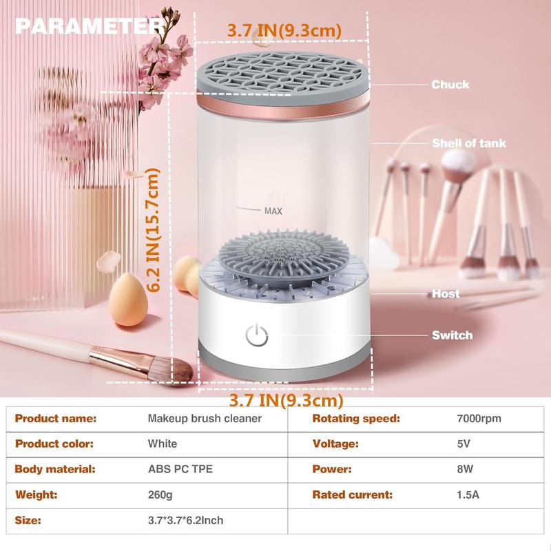 Makeup Brush Cleaner, Electric Quick Cleaning Makeup Brush Machine Suitable for Most Makeup Brush Sizes, 7000 Rpm Electric Automatic Brush Spinner with Makeup Brush, Cleaner Mat, Makeup Tools, Cosmetics, Christmas Gift