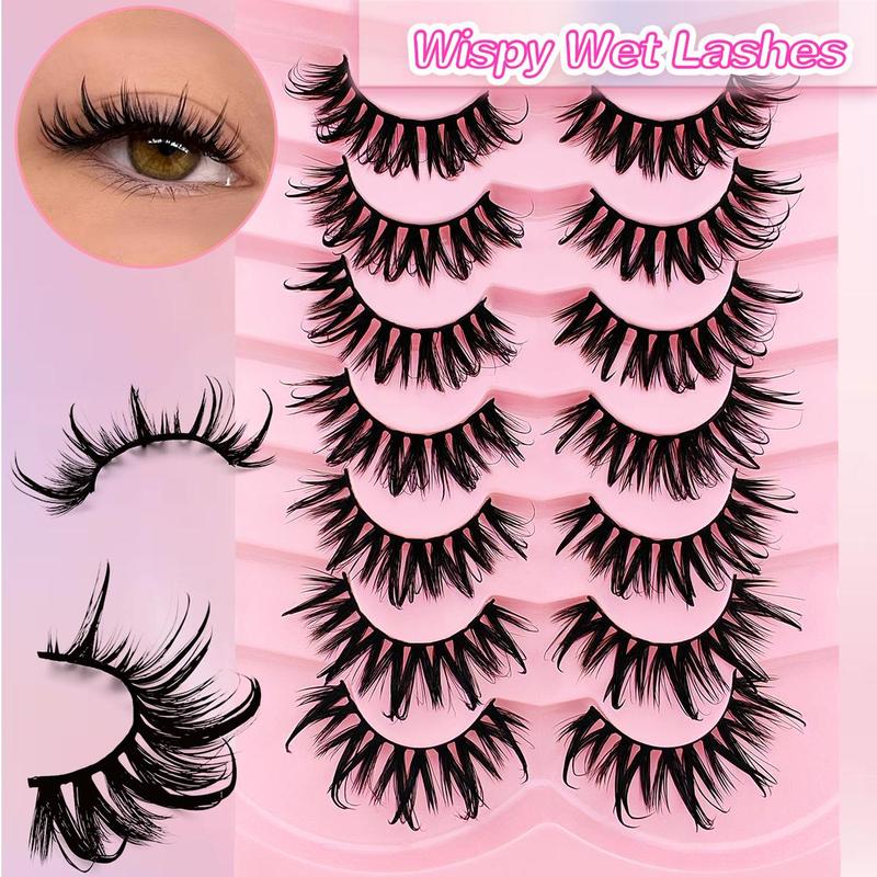 Wiapy Wet Manga Lashes (7 Pairs), D Curl Faux Lash Cluster, Natural Curling Eye Makeup Strip Lashes, Full Volume Eyelash for Lashes Extensions, Lash Clusters Kit, Christmas Gift