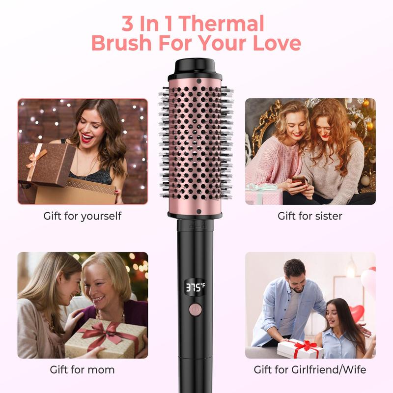 Portable 3 in 1 Thermal Brush, 1 Box LCD Display Curling Wand with 3 Aluminum Copper Combs, Hair Styling Tool for Home & Travel, Christmas Gift, Winter Gift, Curly Hair Brush, Christmas Essentials