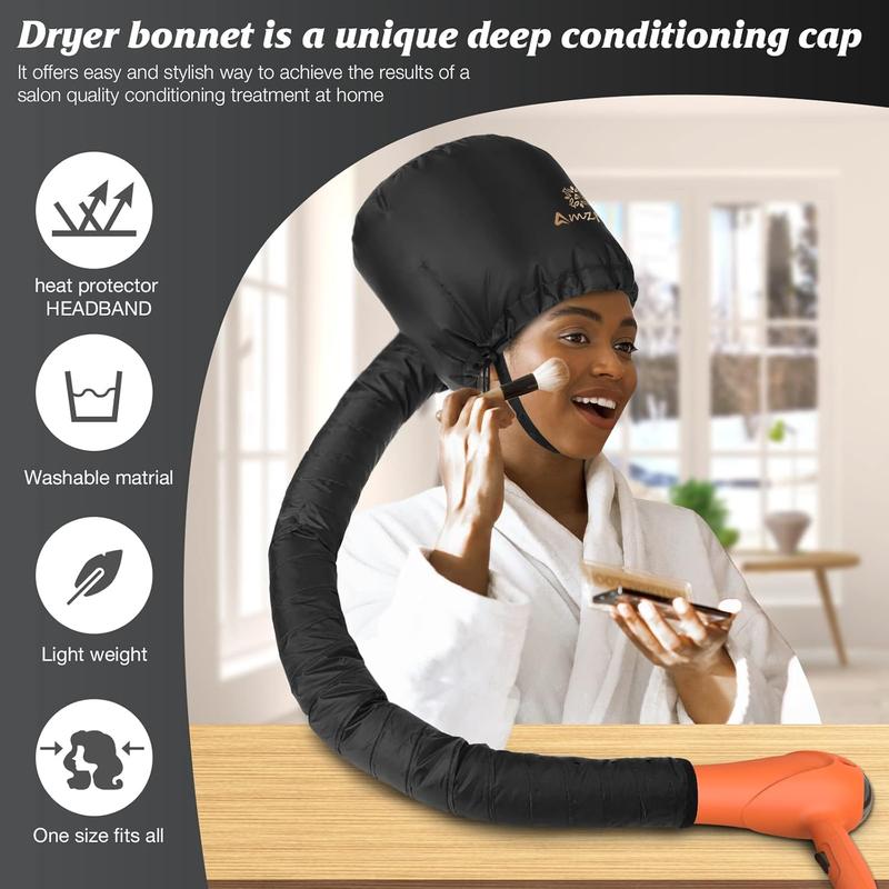 Hood Hair Dryer Attachment - Soft, Adjustable Extra Large Hood Hair Dryer for Speedy Drying Time at Home for Easy Styling, Curling and Deep Conditioning (Black)