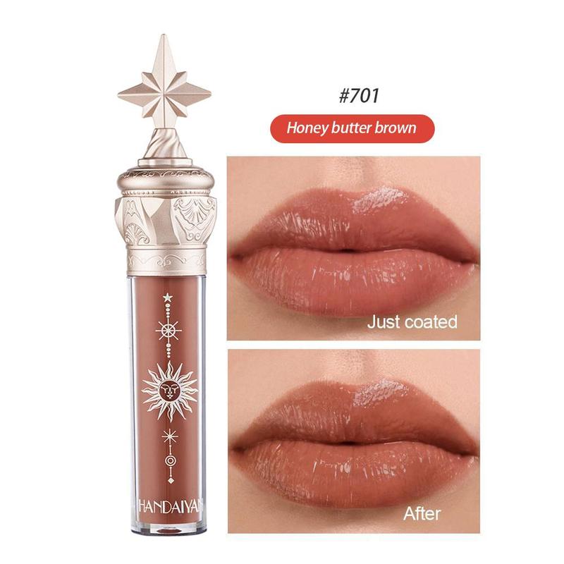 Moisturizing Lip Glaze for Music Festival Makeup, Long Lasting Lip Gloss, Long-lasting Mirror Glossy Lip Glaze Lipstick, Star Design Hydrating Liquid Lipstick